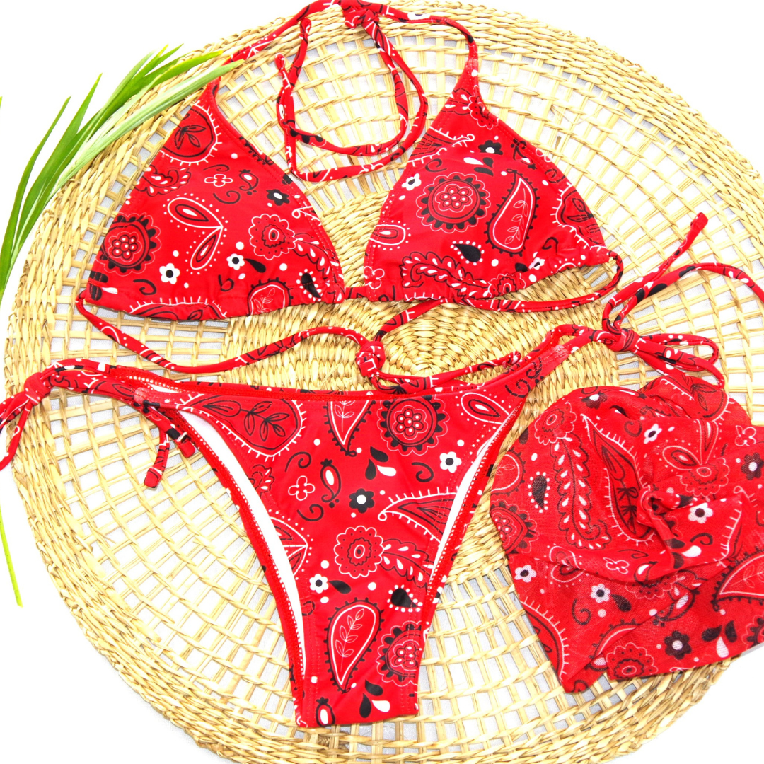 maillot de bain trois pièces modèle flamenco sur présentoir