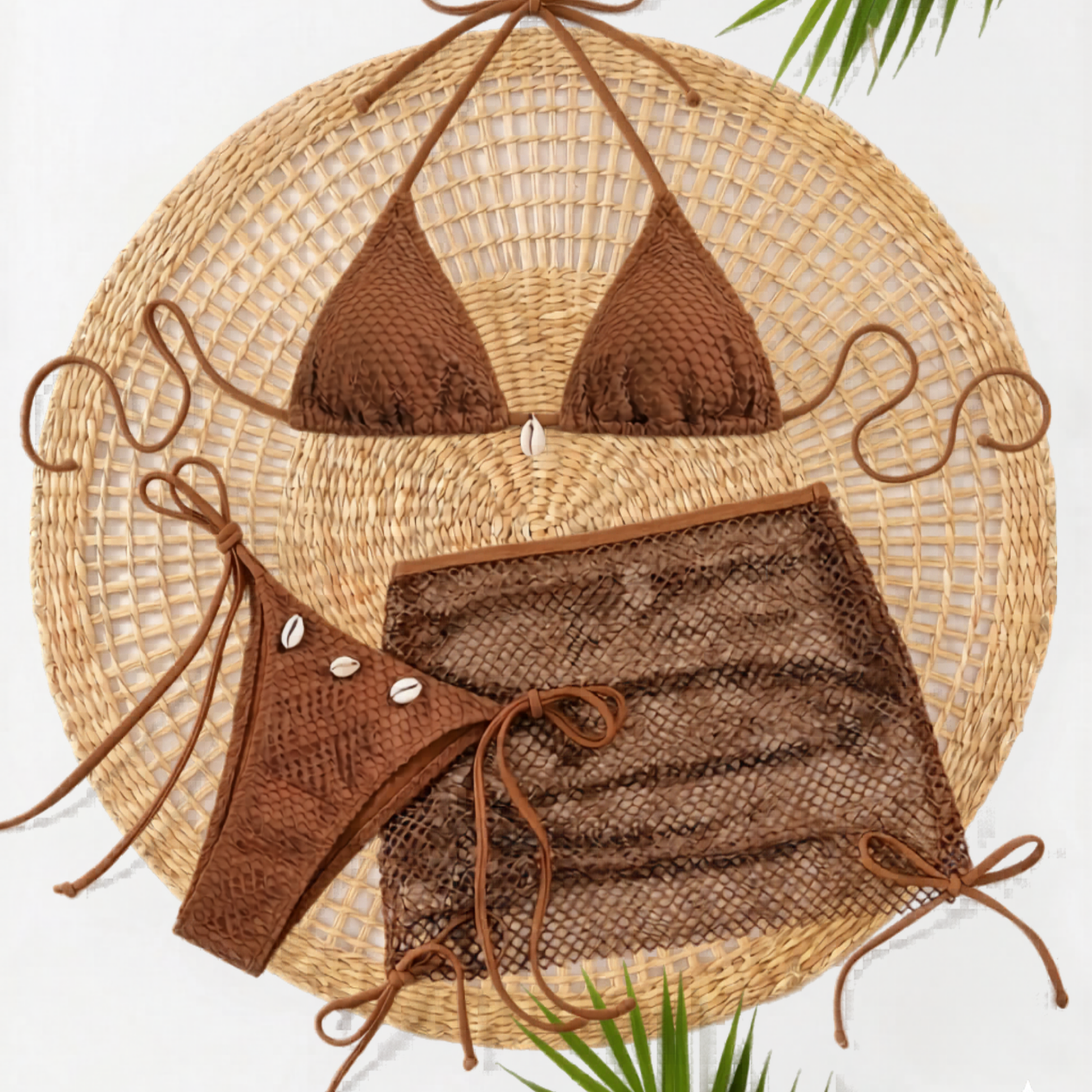Maillot 3 pièces Cachou marron sur support